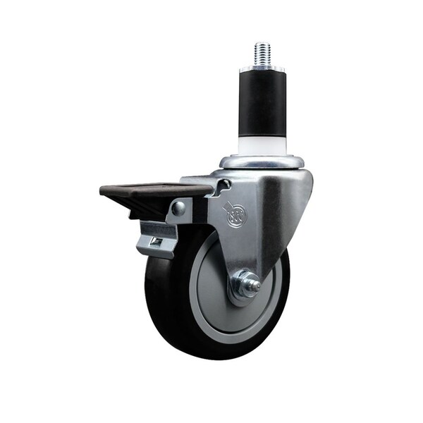 Service Caster 4'' Black Poly Swivel 1-1/2'' Expanding Stem Caster with Brake SCC-EX20S414-PPUB-BLK-PLB-112 - main